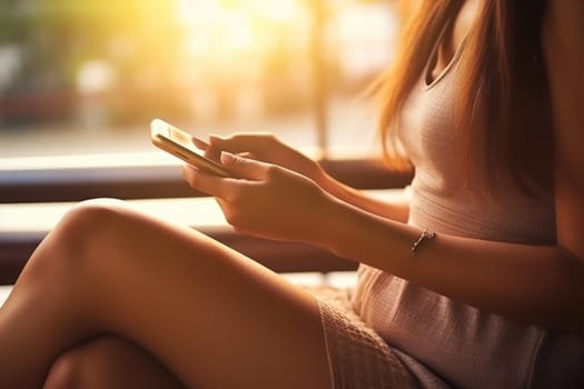 Close up hand use smart phone Chatting and messaging concept Generative AI.
