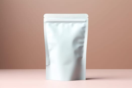 White Blank Coffee bag Pack Mockup Stand Up with pastel natural theme background Generative AI.