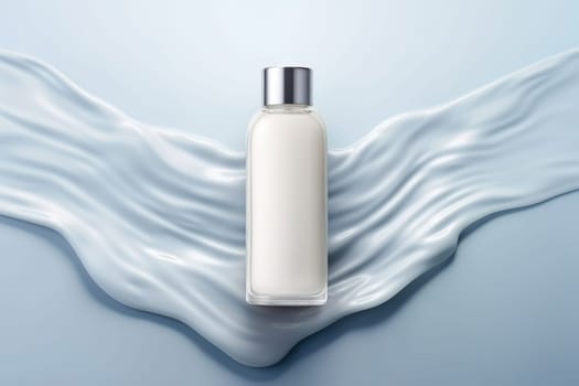 Cream bottle mock up in water splash background 3D render Generative AI.