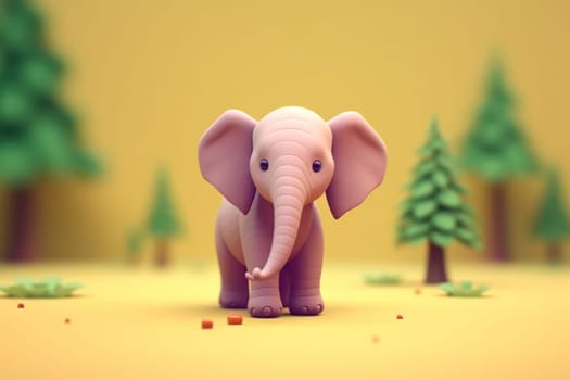 A elephant walking in forest 3D Tiny cute isometric Generative AI.