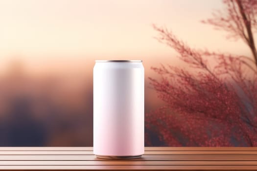 White Blank beer can Mockup with natural theme background Generative AI.
