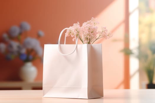 Mockup White Blank shopping bag with natural theme background Generative AI.