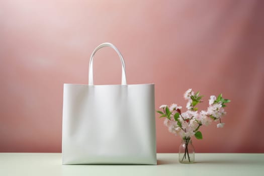 Mockup White Blank shopping bag with natural theme background Generative AI.