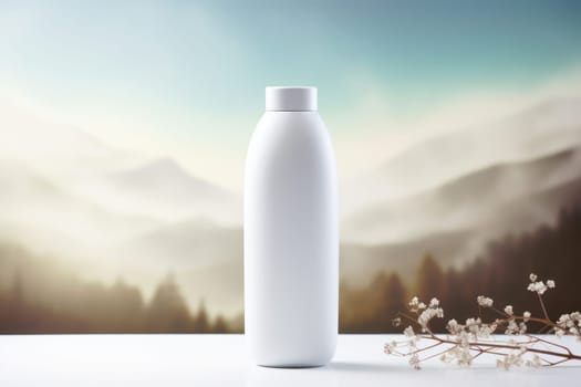 White Blank Bottle Mockup with natural theme background Generative AI.
