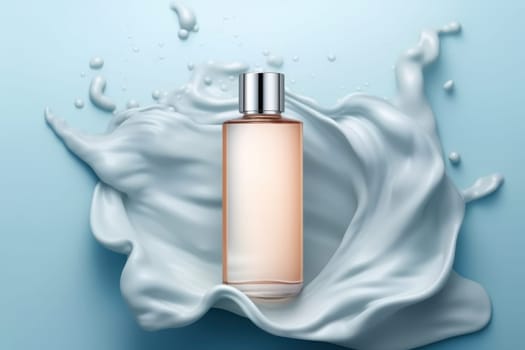 Cream bottle mock up in water splash background 3D render Generative AI.