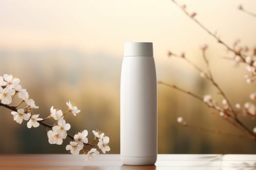 White Blank Bottle Mockup with natural theme background Generative AI.