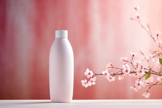 White Blank Bottle Mockup with natural theme background Generative AI.