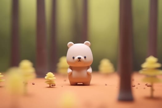 A bear walking in forest 3D Tiny cute isometric Generative AI.