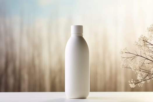 White Blank Bottle Mockup with natural theme background Generative AI.