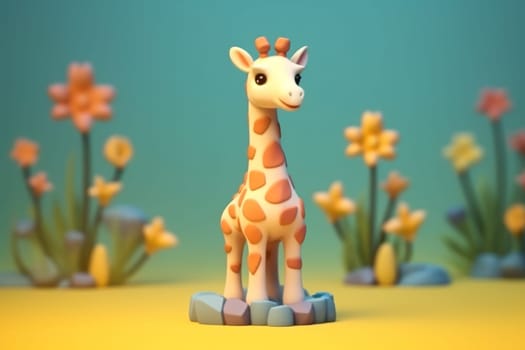 A giraffe walking in forest 3D Tiny cute isometric Generative AI.