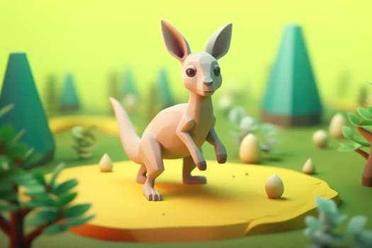 A kangaroo walking in forest 3D Tiny cute isometric Generative AI.