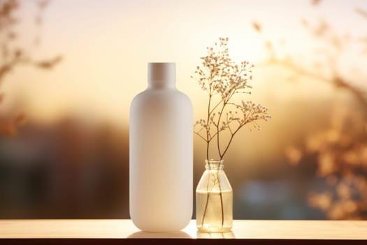 White Blank Bottle Mockup with natural theme background Generative AI.