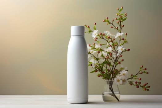 White Blank Bottle Mockup with natural theme background Generative AI.