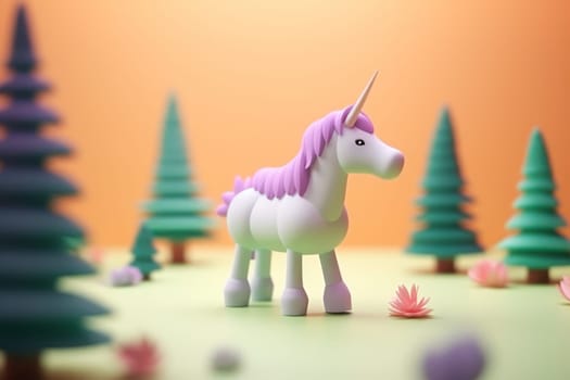 A Unicorn horse walking in forest 3D Tiny cute isometric Generative AI..