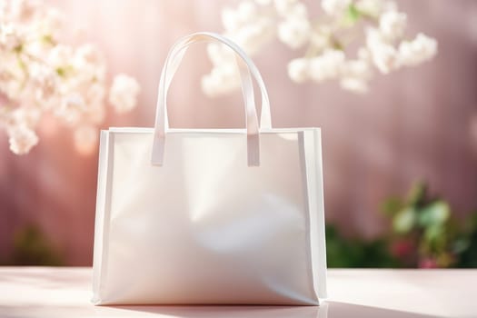 Mockup White Blank shopping bag with natural theme background Generative AI.