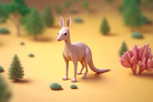 A kangaroo walking in forest 3D Tiny cute isometric Generative AI.