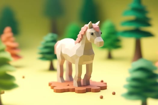 A horse walking in forest 3D Tiny cute isometric Generative AI.