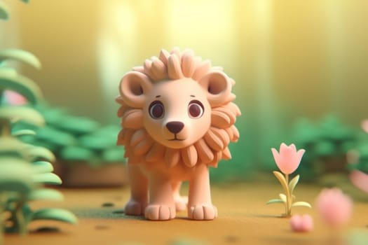 A lion walking in forest 3D Tiny cute isometric Generative AI.