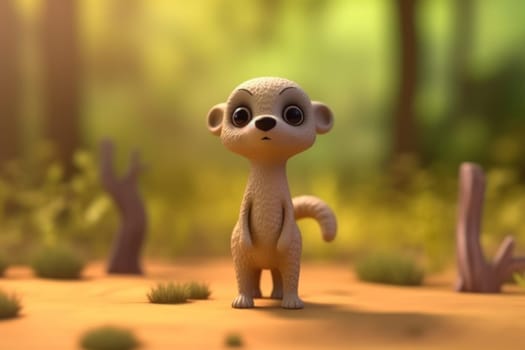 A meerkat walking in forest 3D Tiny cute isometric Generative AI.