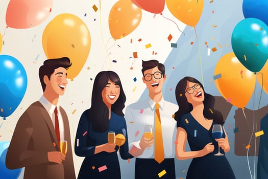 Group of successful happy business people in office celebrating Generative AI.