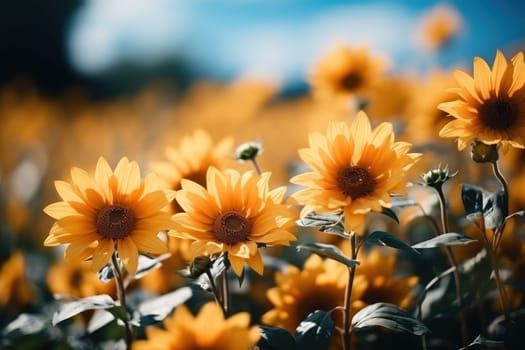Field of blooming sunflowers and blue sky Generative AI.