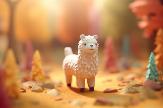 A alpaca walking in forest 3D Tiny cute isometric Generative AI.