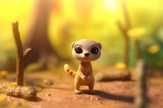 A meerkat walking in forest 3D Tiny cute isometric Generative AI.