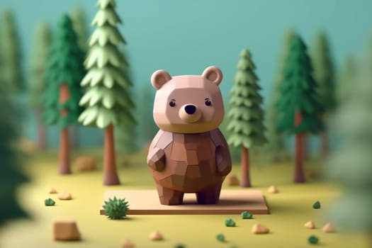 A bear walking in forest 3D Tiny cute isometric Generative AI.