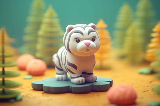 A Tiger walking in forest 3D Tiny cute isometric Generative AI.