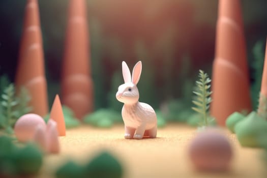 A rabbit walking in forest 3D Tiny cute isometric Generative AI.