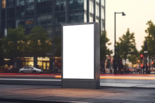 Blank Billboard on City Street at Night Outdoor advertising Generative AI.