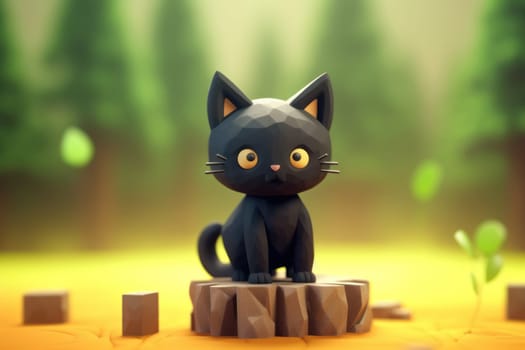 A black cat walking in forest 3D Tiny cute isometric Generative AI.
