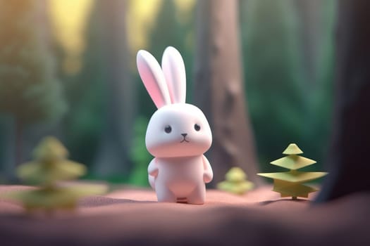 A rabbit walking in forest 3D Tiny cute isometric Generative AI.