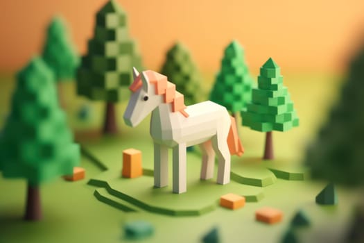 A horse walking in forest 3D Tiny cute isometric Generative AI.