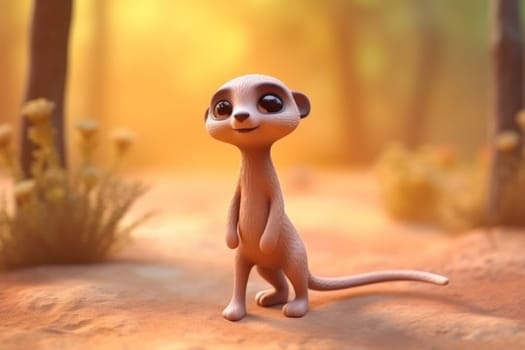 A meerkat walking in forest 3D Tiny cute isometric Generative AI.