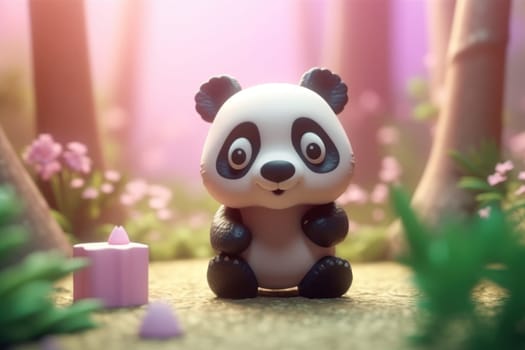 A panda walking in forest 3D Tiny cute isometric Generative AI.