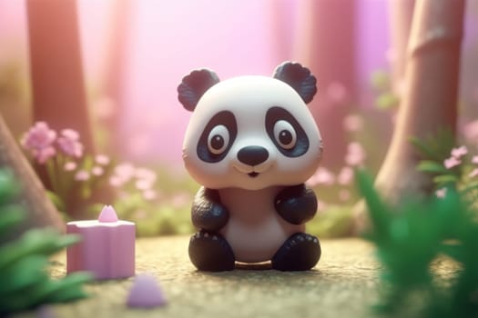 A panda walking in forest 3D Tiny cute isometric Generative AI.