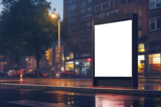 Blank Billboard on City Street at Night Outdoor advertising Generative AI.
