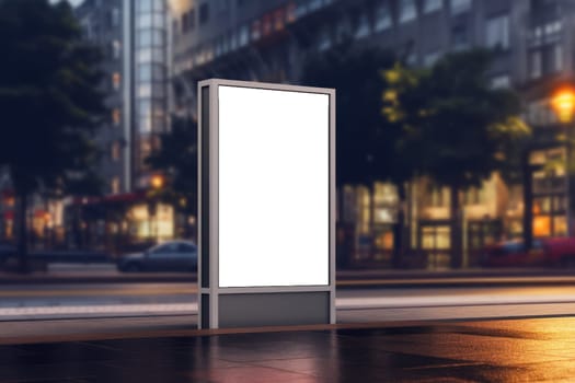 Blank Billboard on City Street at Night Outdoor advertising Generative AI.