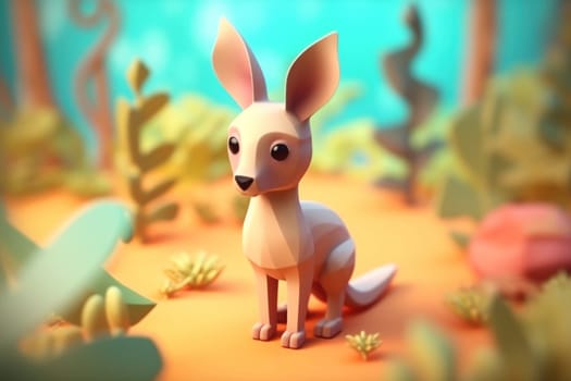 A kangaroo walking in forest 3D Tiny cute isometric Generative AI.