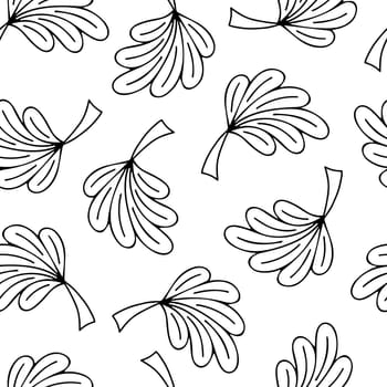 Seamless Pattern with Hand Drawn Black and White Leaves. Autumn Falling Digital Paper with Leaf in Sketched Style. Background with Contour Leaves. Cover for Eco, Organic, Vegan Design.