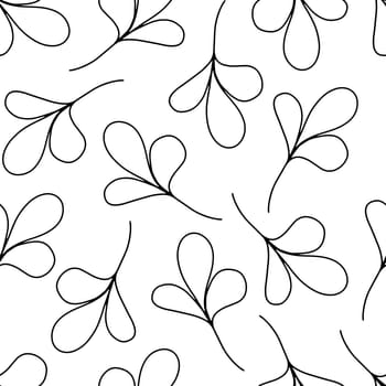 Seamless Pattern with Hand Drawn Black and White Leaves. Autumn Falling Digital Paper with Leaf in Sketched Style. Background with Contour Leaves. Cover for Eco, Organic, Vegan Design.