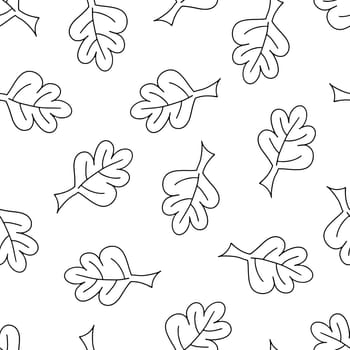 Seamless Pattern with Hand Drawn Black and White Leaves. Autumn Falling Digital Paper with Leaf in Sketched Style. Background with Contour Leaves. Cover for Eco, Organic, Vegan Design.