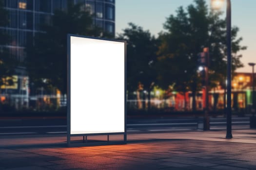 Blank Billboard on City Street at Night Outdoor advertising Generative AI.