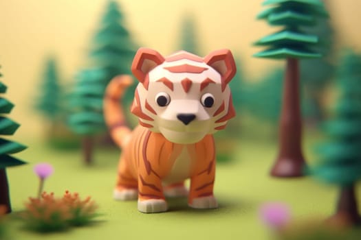 A Tiger walking in forest 3D Tiny cute isometric Generative AI.
