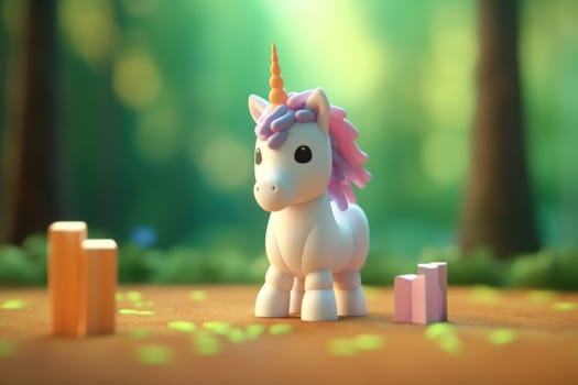 A Unicorn horse walking in forest 3D Tiny cute isometric Generative AI..