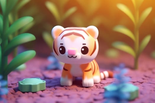 A Tiger walking in forest 3D Tiny cute isometric Generative AI.