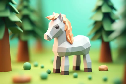 A horse walking in forest 3D Tiny cute isometric Generative AI.