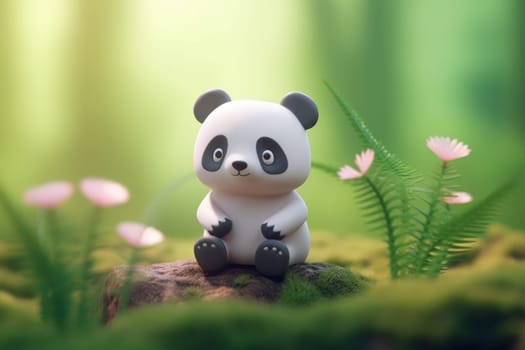A panda walking in forest 3D Tiny cute isometric Generative AI.