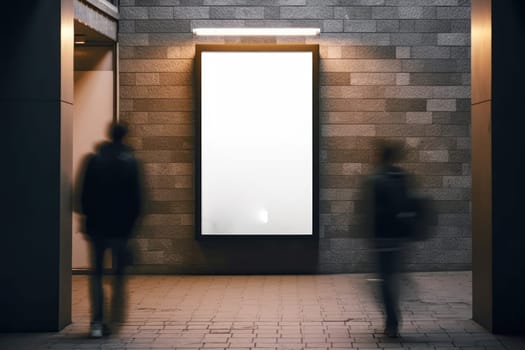 Blank Billboard on City Street at Night Indoor advertising Generative AI.